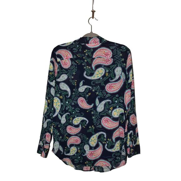 TALBOTS $69 Paisley Long Sleeve Button Down Cotton Shirt in Navy Multi Medium - Picture 2 of 3